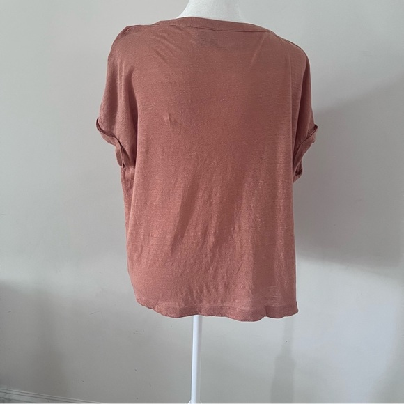 Nicole Miller Linen V-Neck Box Cut Short Sleeve Top | Size Large| - Picture 7 of 7